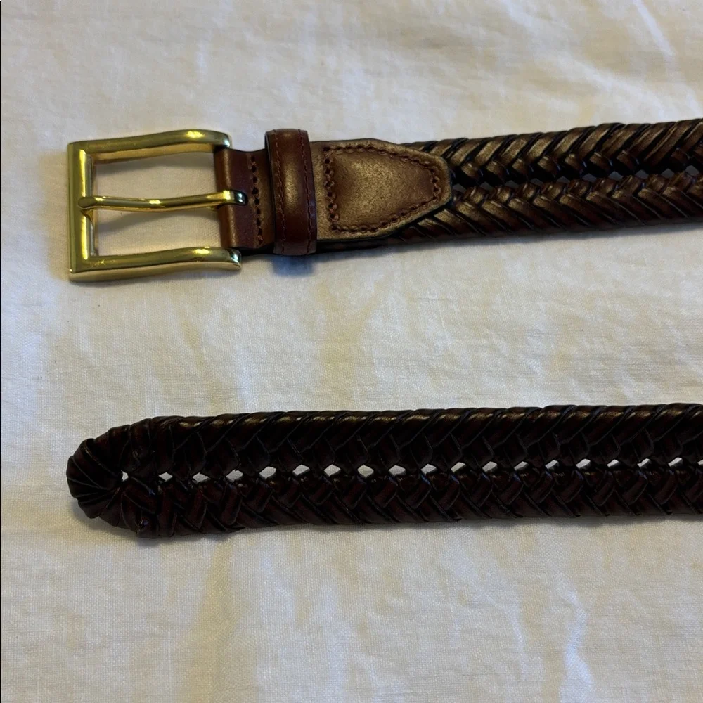 Brown Braided Leather Belt with Gold Buckle